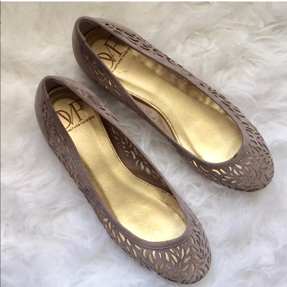 Diane von furstenberg laser cut suede nude flats
